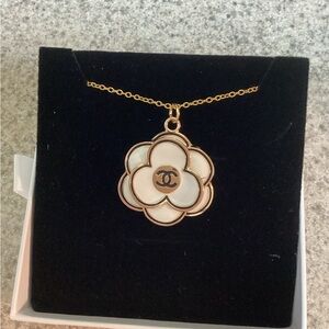 Chanel Gold and White Flower Pendant Necklace